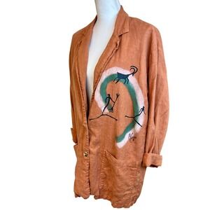 Vintage Painted Linen Art Linen Blazer Jacket Alozie Artsy Southwest Sz M Unique